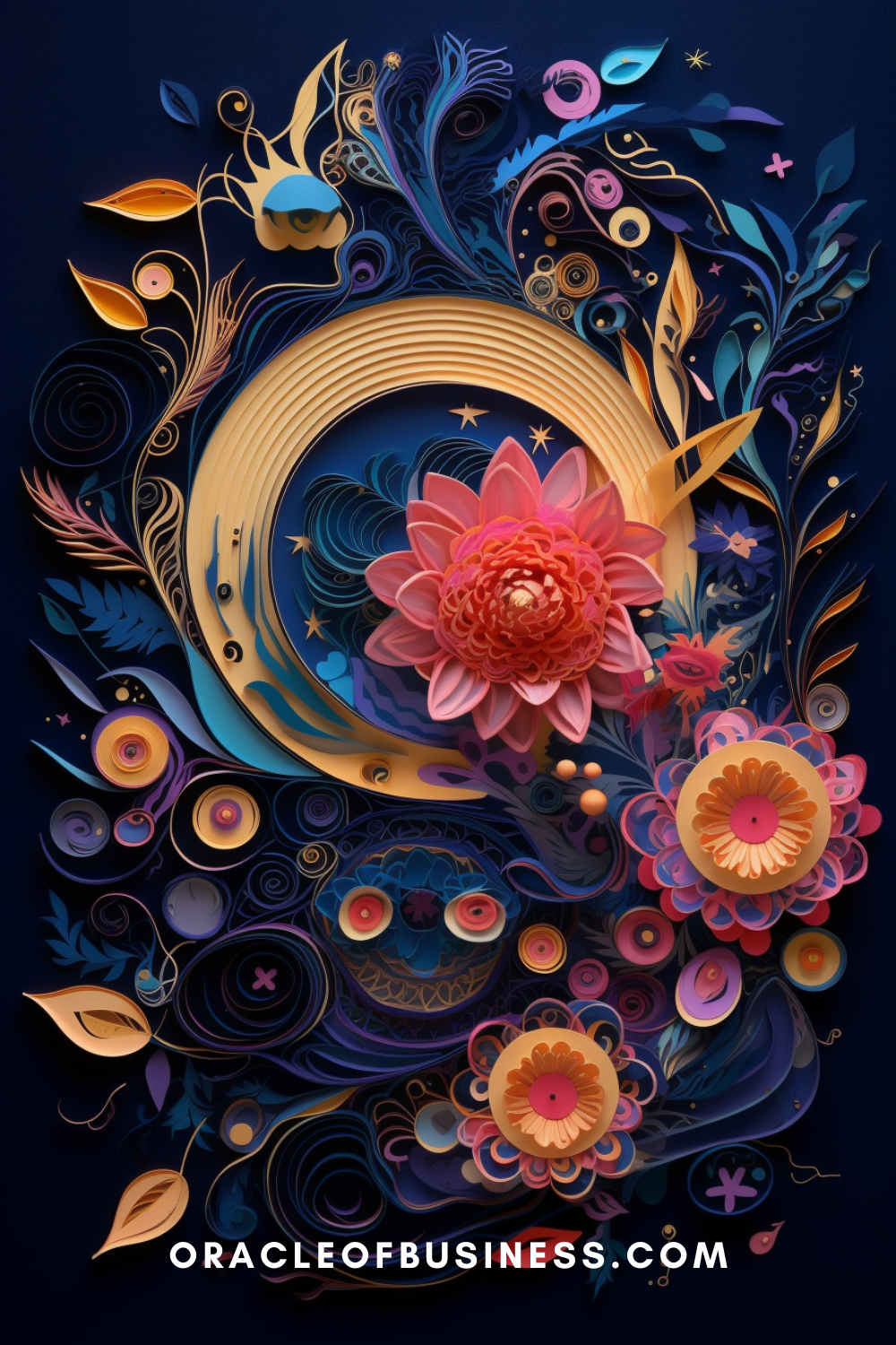 Oracle of Business: Business Advice for Small Business Owners An oracle business logo with flowers on a blue background.