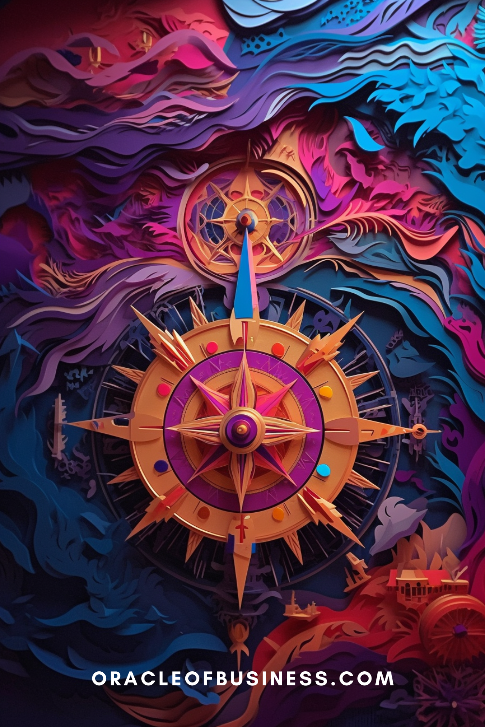 Oracle of Business: Business Advice for Small Business Owners A colorful paper cut out of a compass.