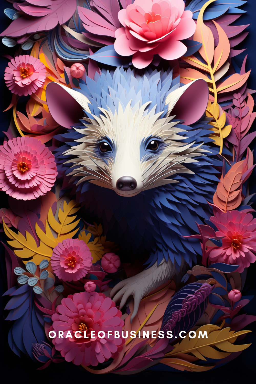 10 An image of a raccoon surrounded by flowers.
