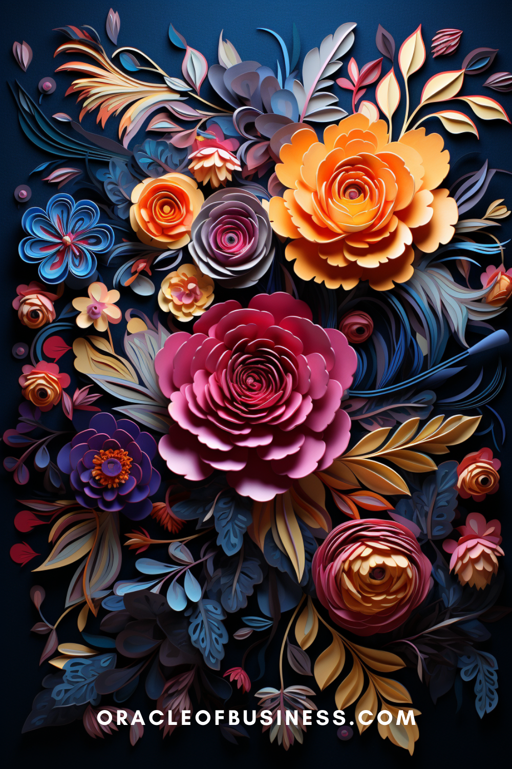 223 The cover of a book with paper flowers on a dark background.