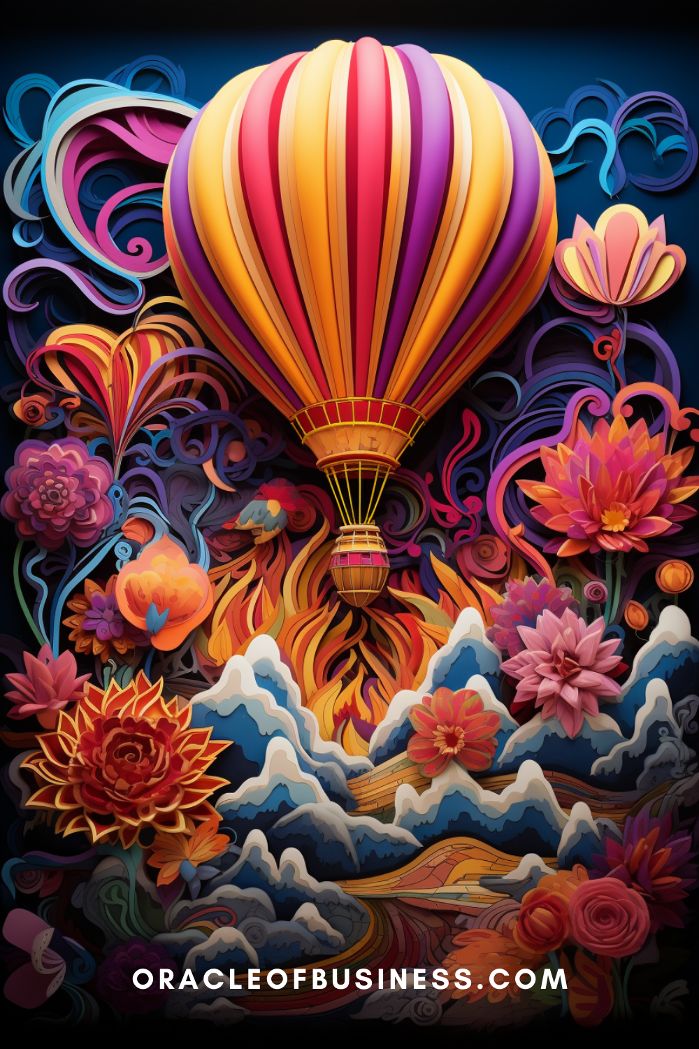 225 A colorful hot air balloon with the words oracle business.