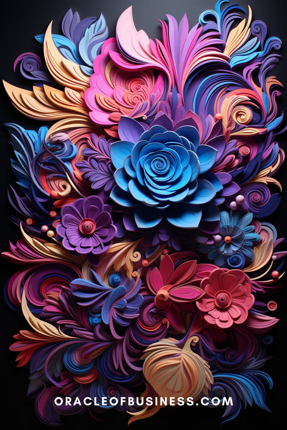235 A colorful floral design with the words oracle business com.