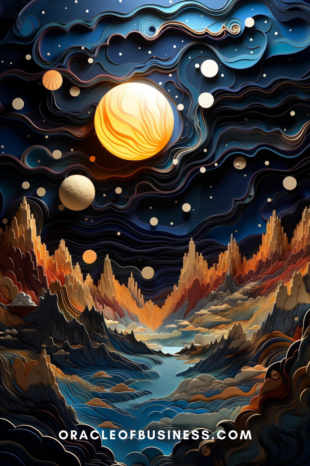 An image of a starry sky with planets and stars.