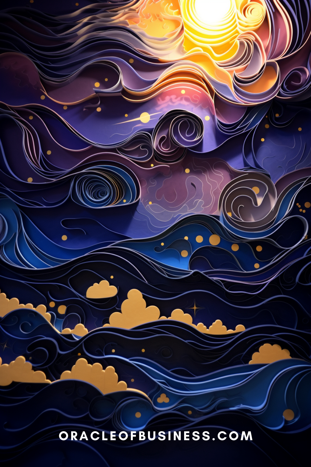 An image of a starry sky and clouds with the words oracle business.