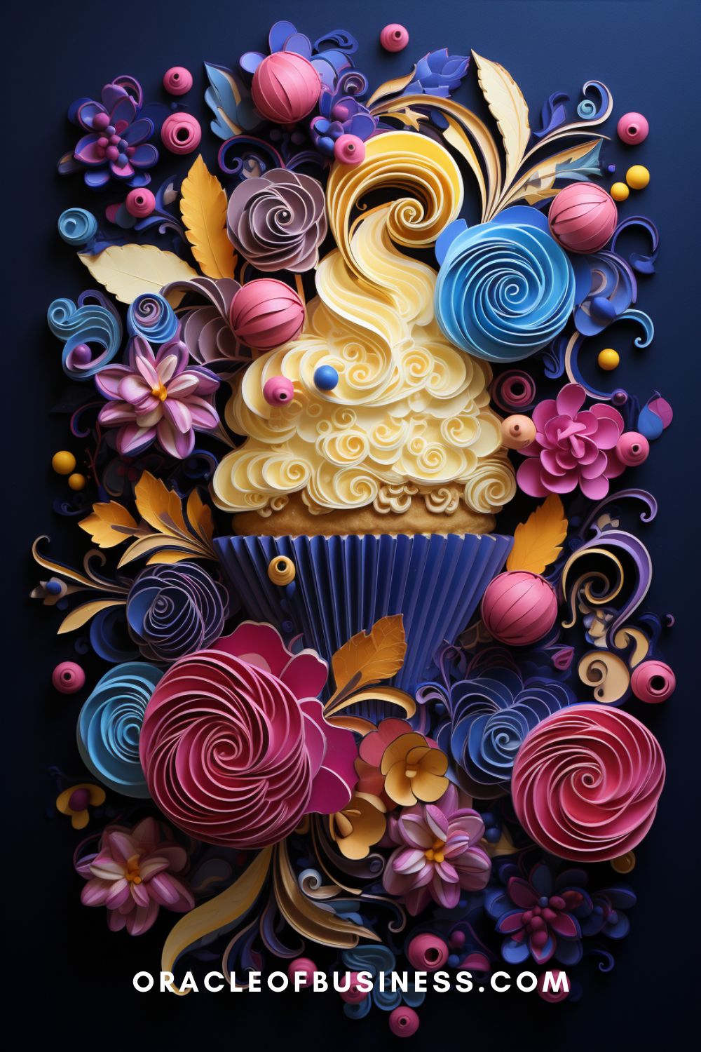259 A cupcake made out of paper and flowers.