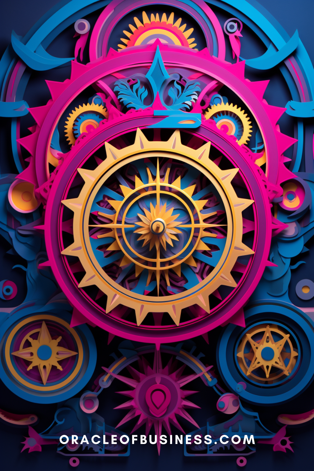 281 An image of a clock with colorful gears.