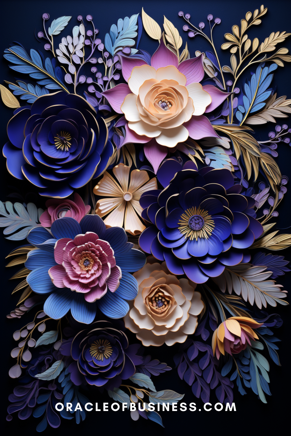 Paper flowers with the words'oracle of bliss'.