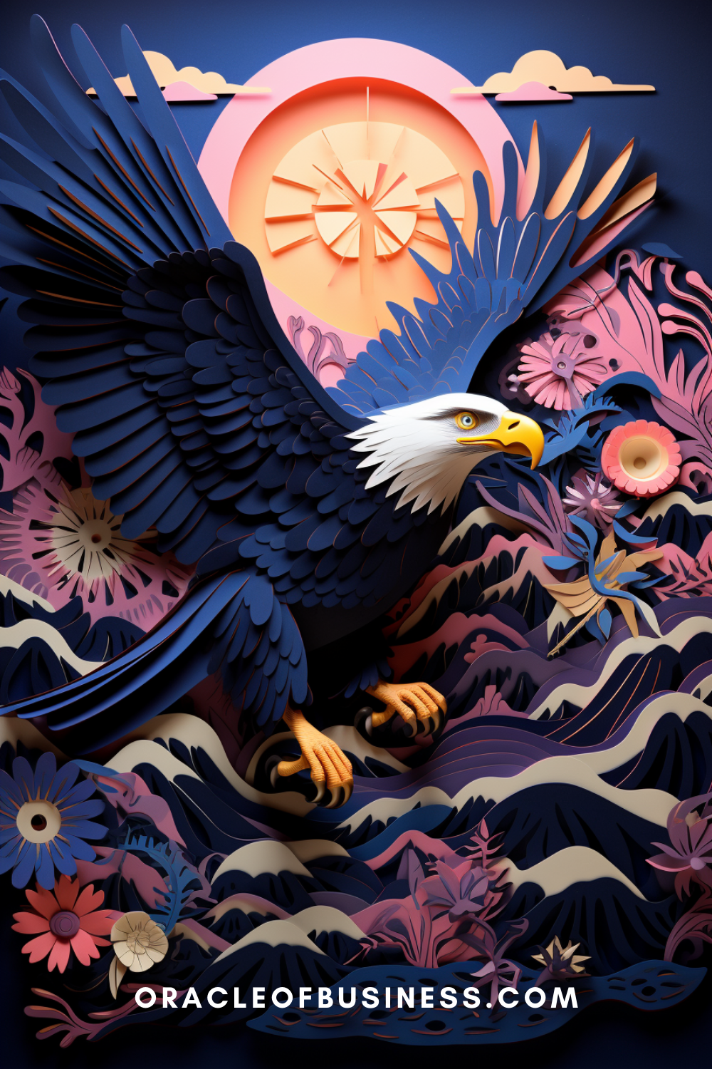 299 An eagle flies over a field of flowers.