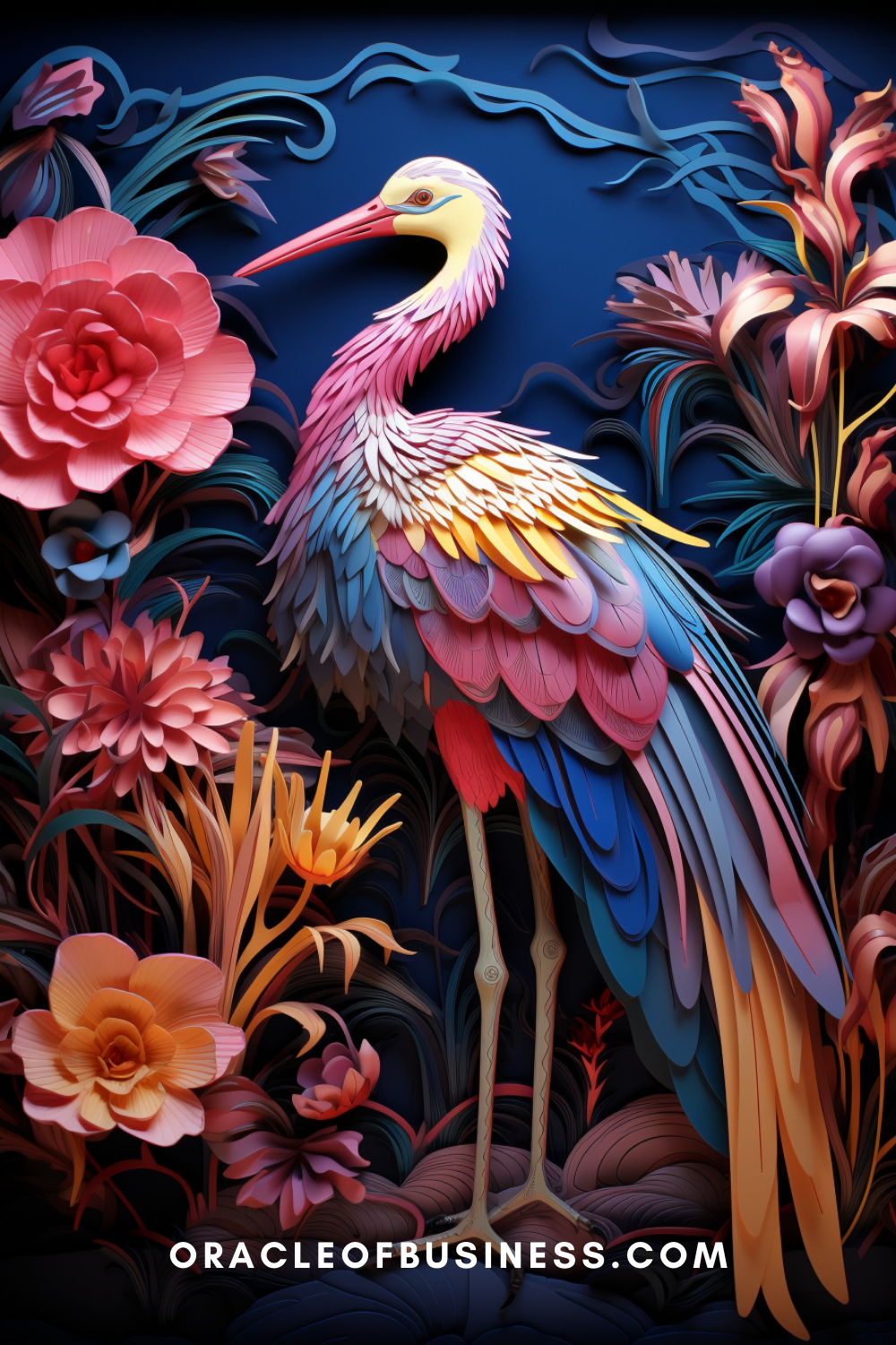 38 A colorful bird with flowers in the background.