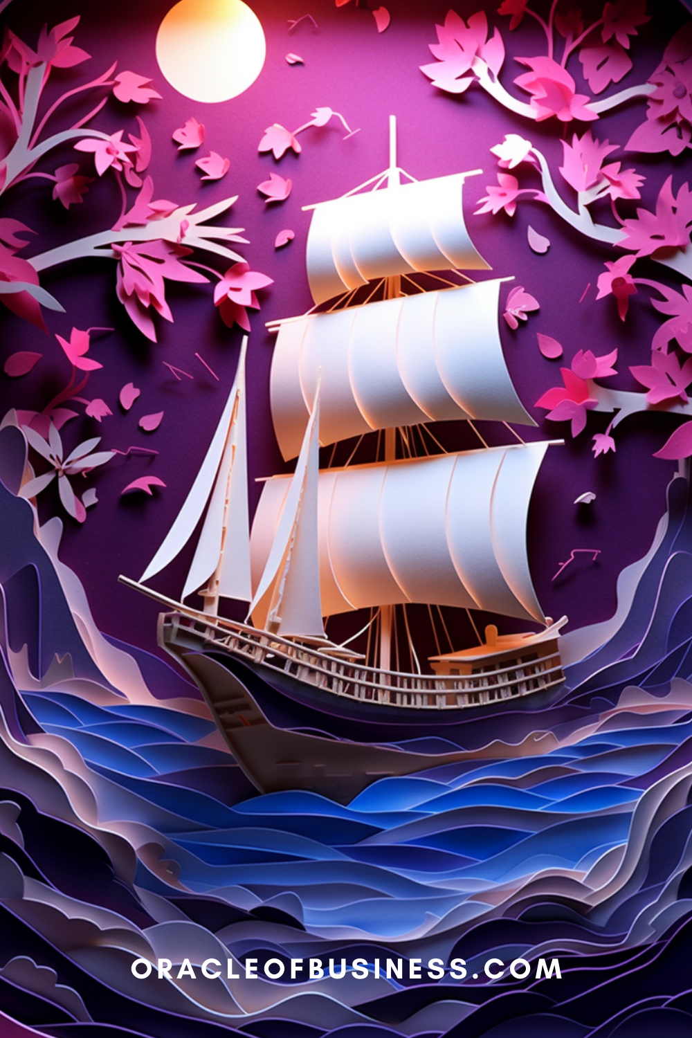 A paper cut out of a ship in the ocean.