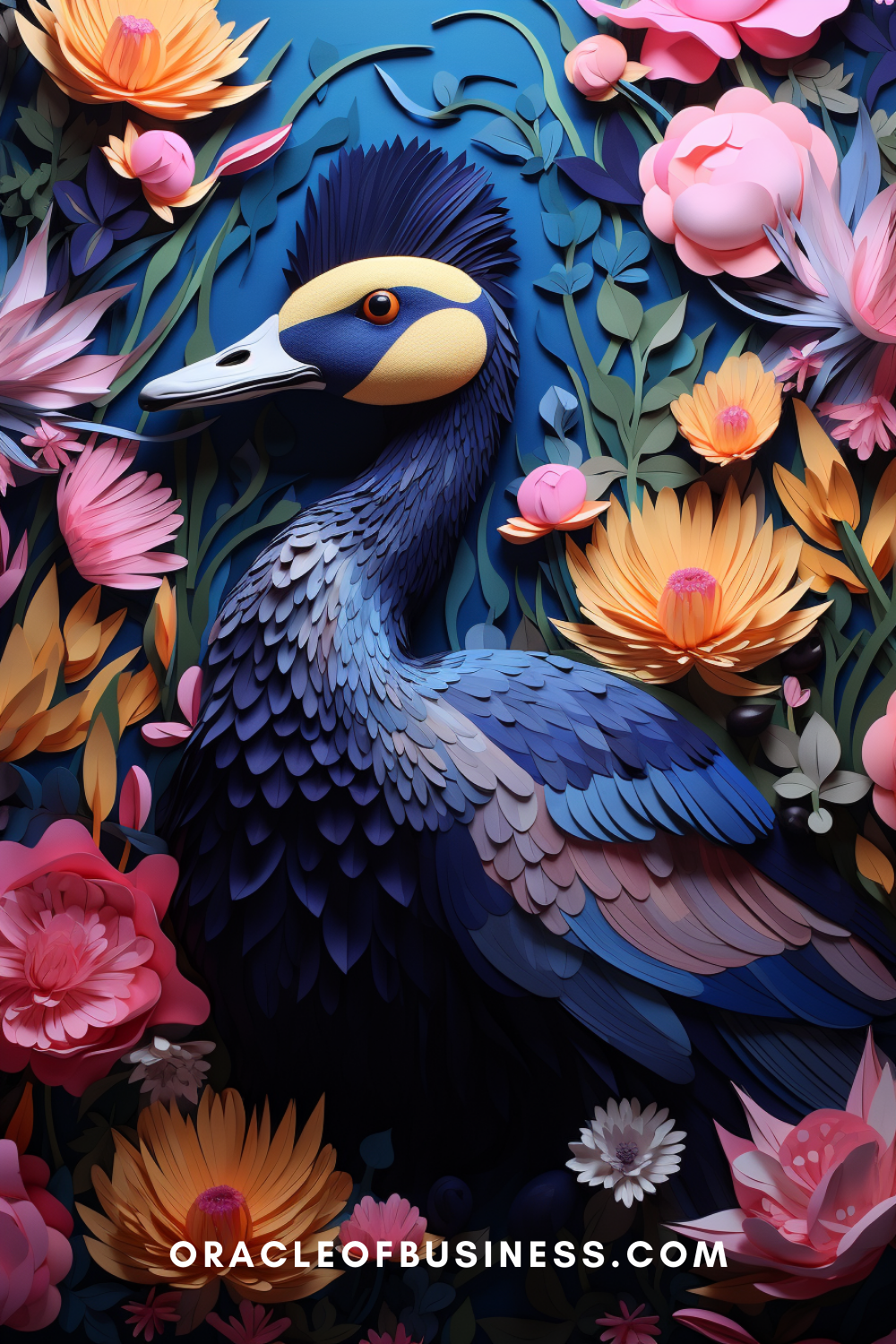 60 An image of a blue bird surrounded by flowers.