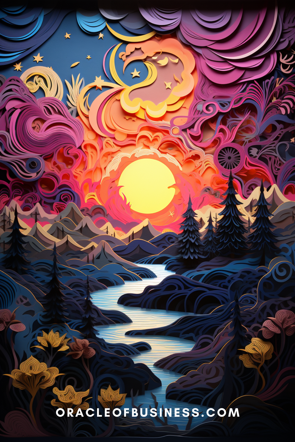 64 An oracle business poster with a colorful sunset.