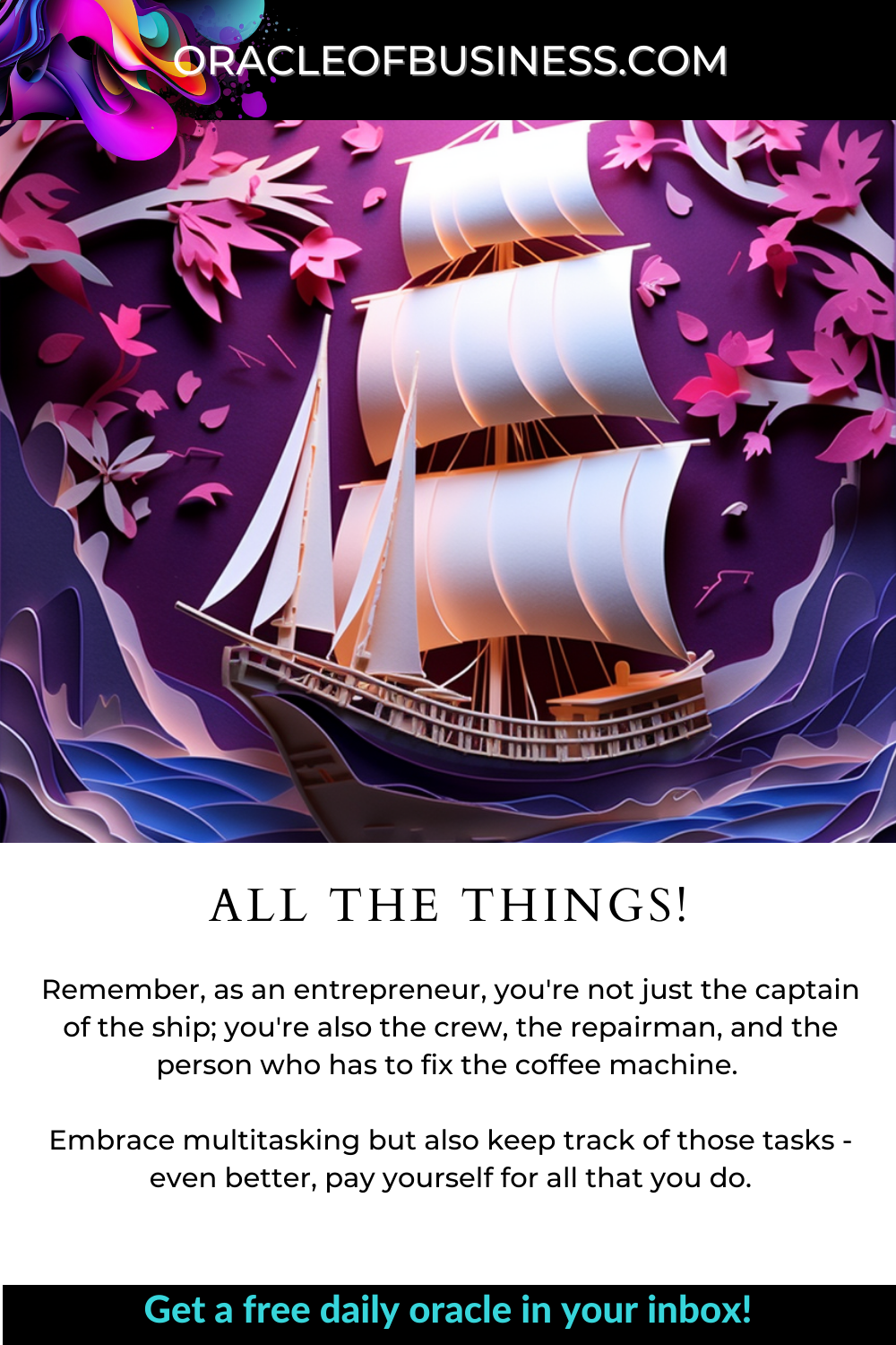 An origami ship with the words all the things.