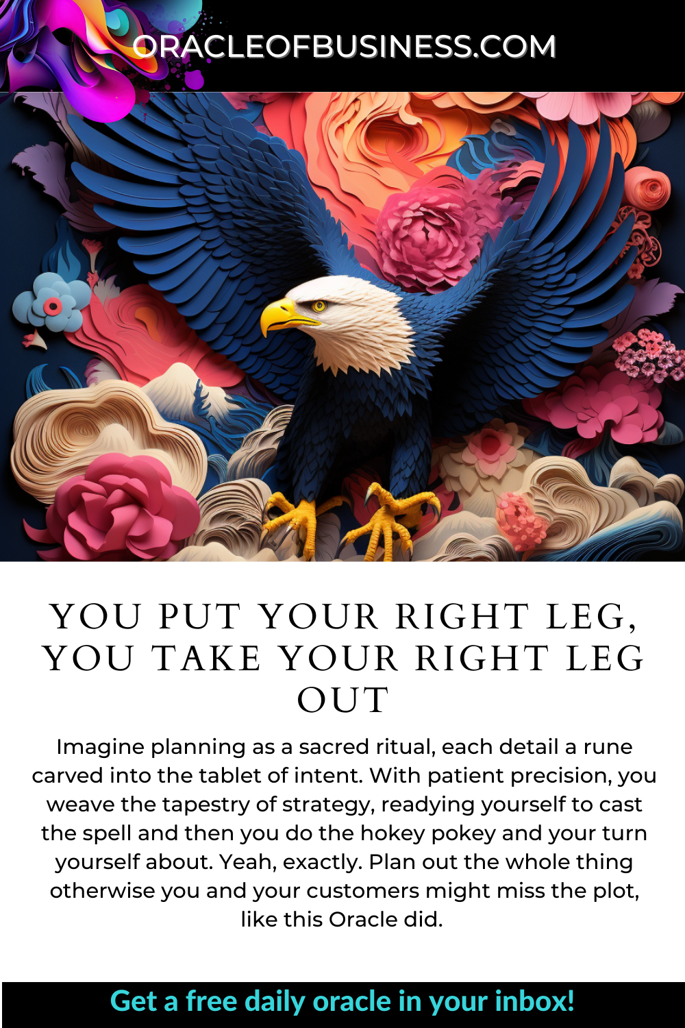 A flyer for oracle business that says, take your right leg, take your right leg.