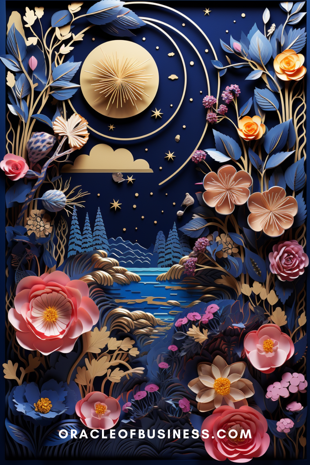 Oracle of Business: Business Advice for Small Business Owners The cover of space business with flowers and a moon.