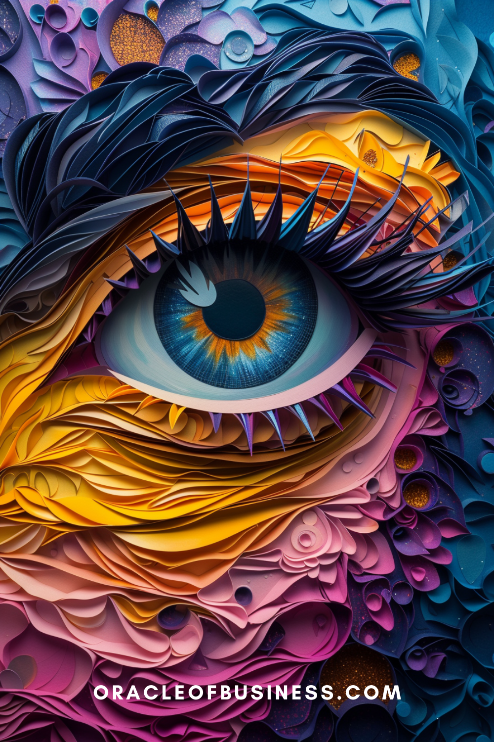 Oracle of Business: Business Advice for Small Business Owners The cover of a book with an eye made of colorful paper.