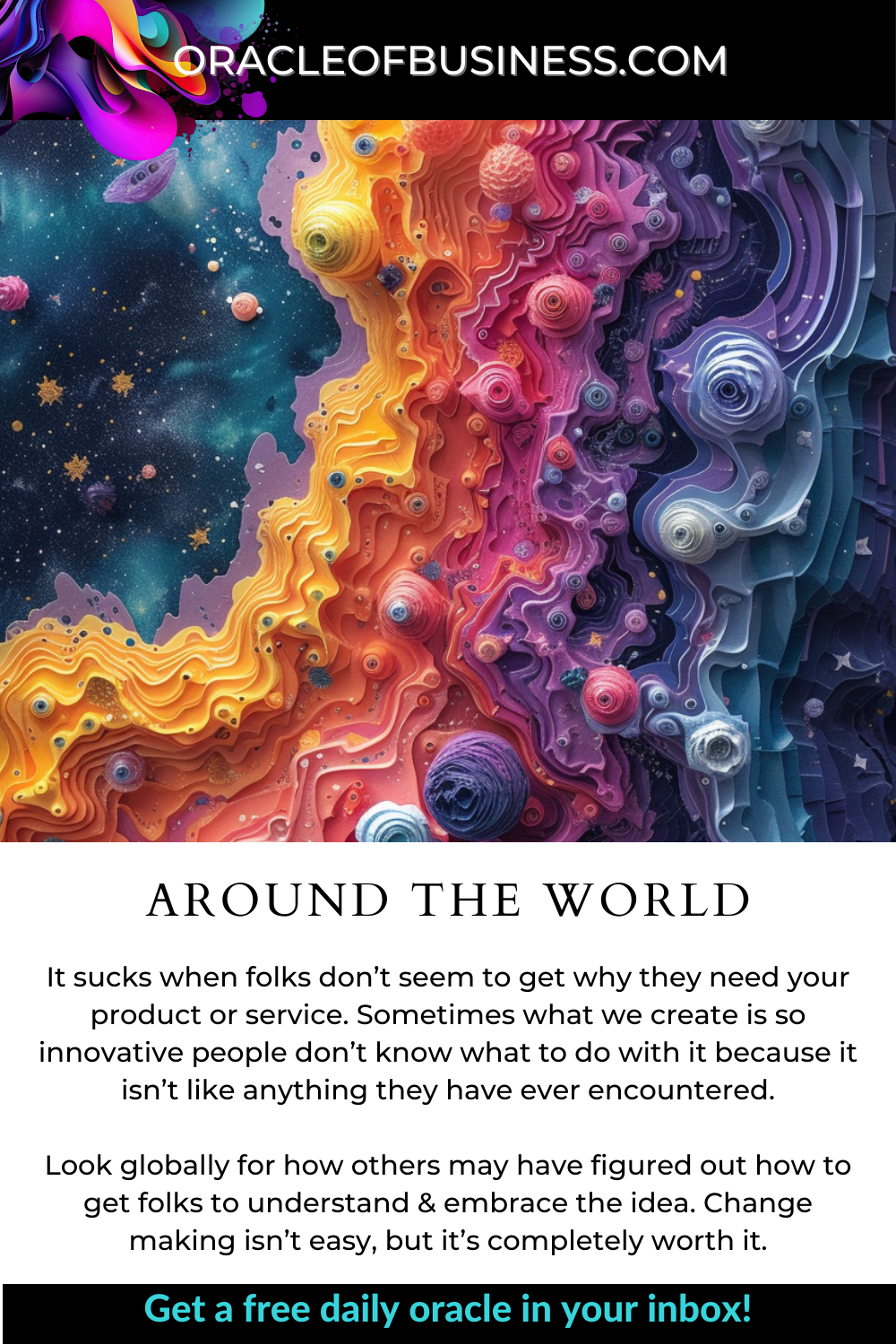 Oracle of Business: Business Advice for Small Business Owners An oracle of business flyer with the words around the world. Oracle of Business: Business Advice for Small Business Owners An oracle of business flyer with the words around the world.