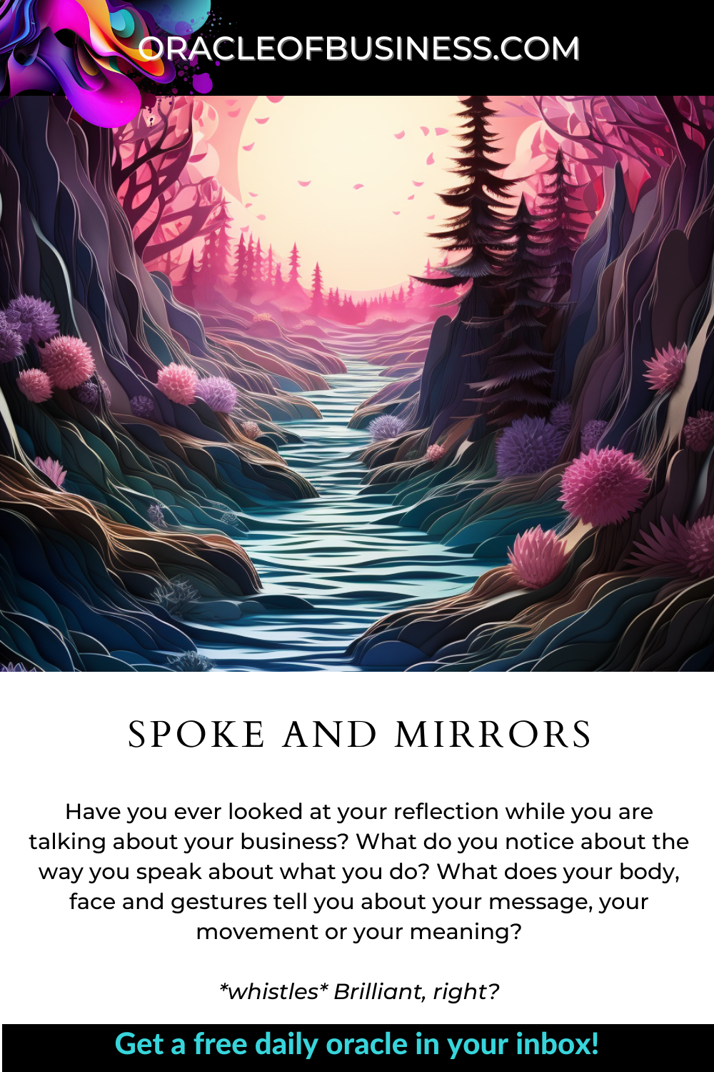 Oracle of Business: Business Advice for Small Business Owners A flyer with the words’spoke and mirrors’. Oracle of Business: Business Advice for Small Business Owners A flyer with the words'spoke and mirrors'.