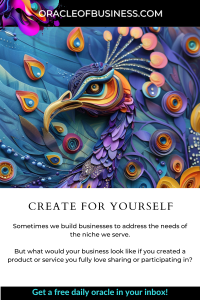 Oracle of Business: Business Advice for Small Business Owners Colorful digital artwork of a stylized owl with intricate patterns and multiple eyes, on a dynamic, abstract background, promoting creativity with a text overlay about building businesses.