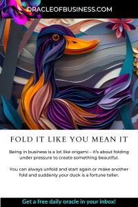 Oracle of Business: Business Advice for Small Business Owners Colorful paper art of a stylized bird with intricate, layered details, against a gradient blue background, with promotional text for a business website. Oracle of Business: Business Advice for Small Business Owners Colorful paper art of a stylized bird with intricate, layered details, against a gradient blue background, with promotional text for a business website.